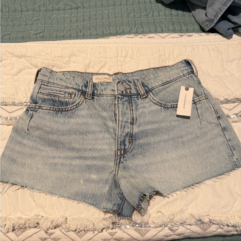 Pilcro Light Wash Denim Cutoff Shorts in Pale Blue